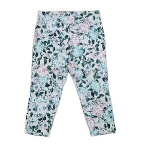 J Jill Linen‎ Stretch Pants Womens XL Floral Print Linen Button Ankle Crop